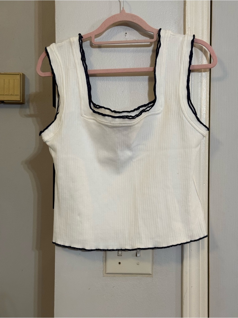 White Birch Boutique White Ribbed Ribbed Tank with Black Trim